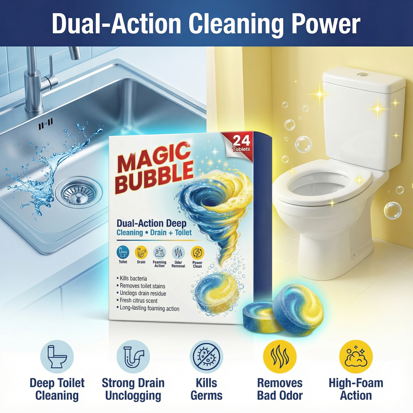 Magic Bubble Cleaning Tablets 12 PCS - Buy 1 Get 1 Free
