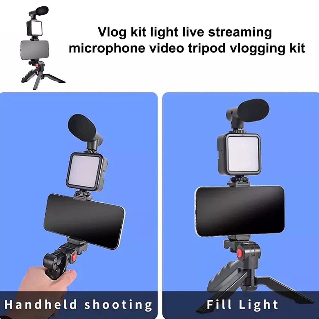 Video Making Vlogging Kit (Mic + LED Light + Tripod Stand + Phone Holder Clip + Remote)