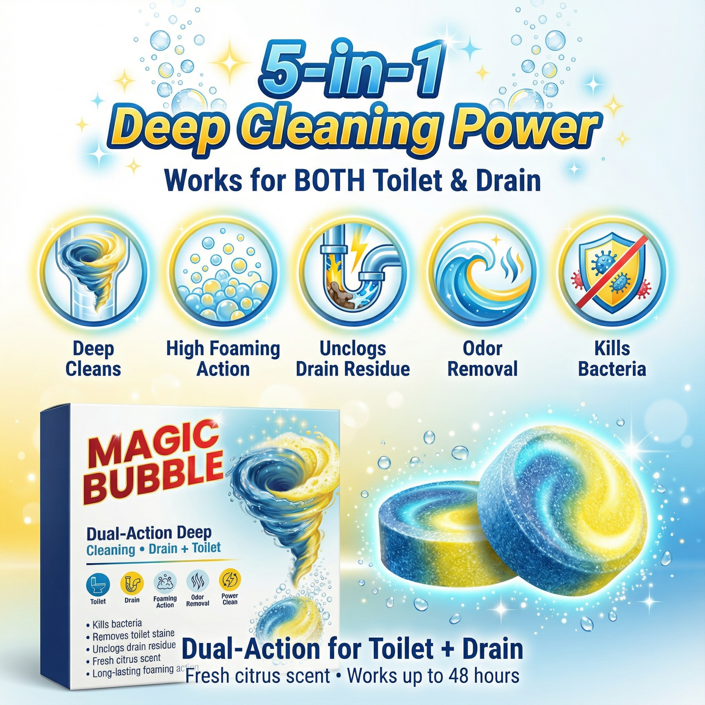 Magic Bubble Cleaning Tablets 12 PCS - Buy 1 Get 1 Free