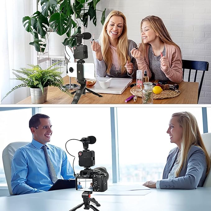 Video Making Vlogging Kit (Mic + LED Light + Tripod Stand + Phone Holder Clip + Remote)