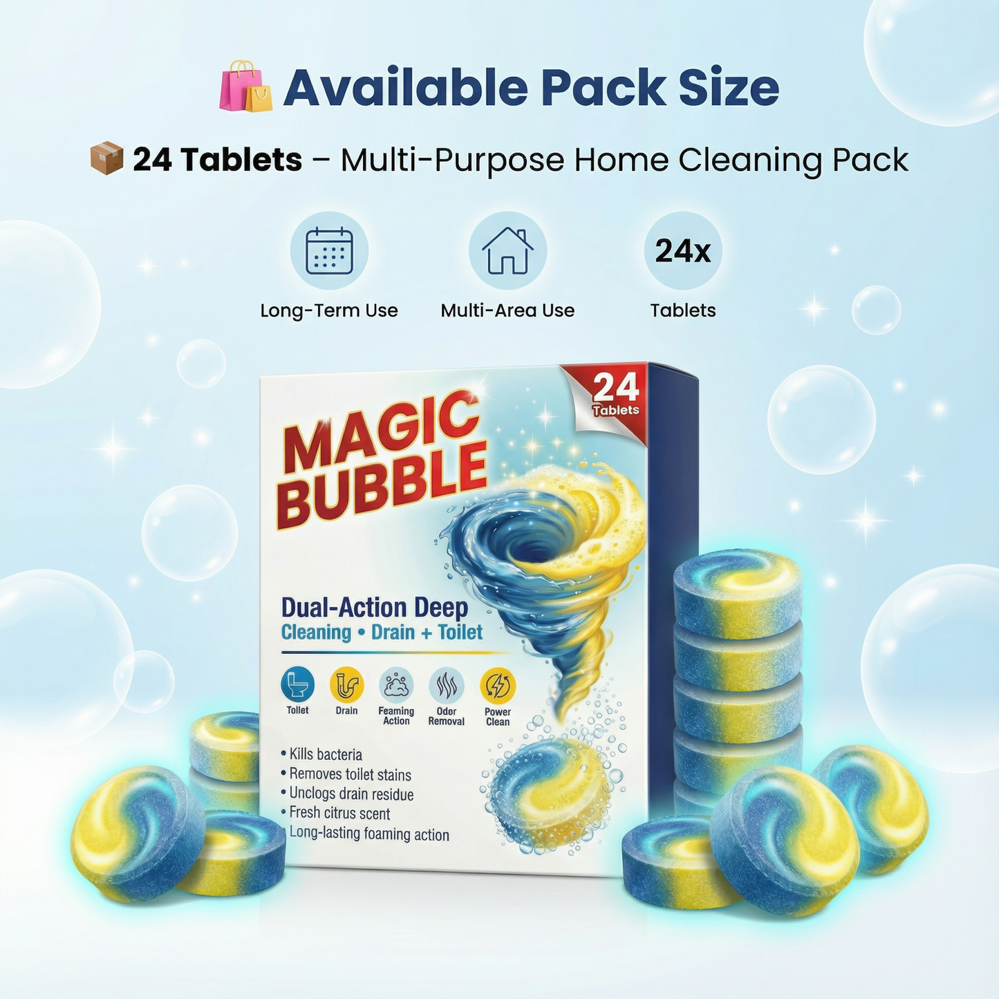 Magic Bubble Cleaning Tablets 12 PCS - Buy 1 Get 1 Free