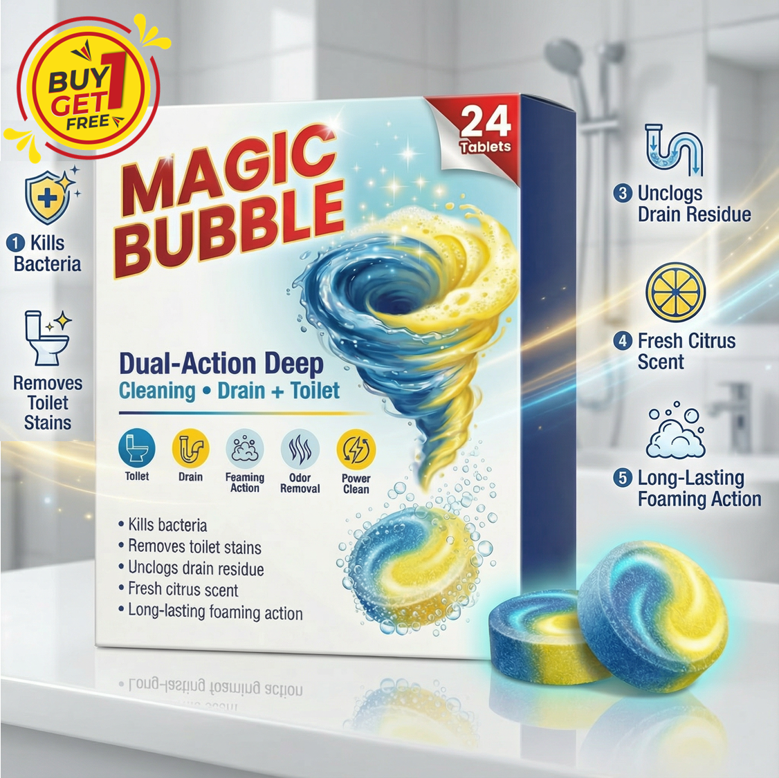 Magic Bubble Cleaning Tablets 12 PCS - Buy 1 Get 1 Free