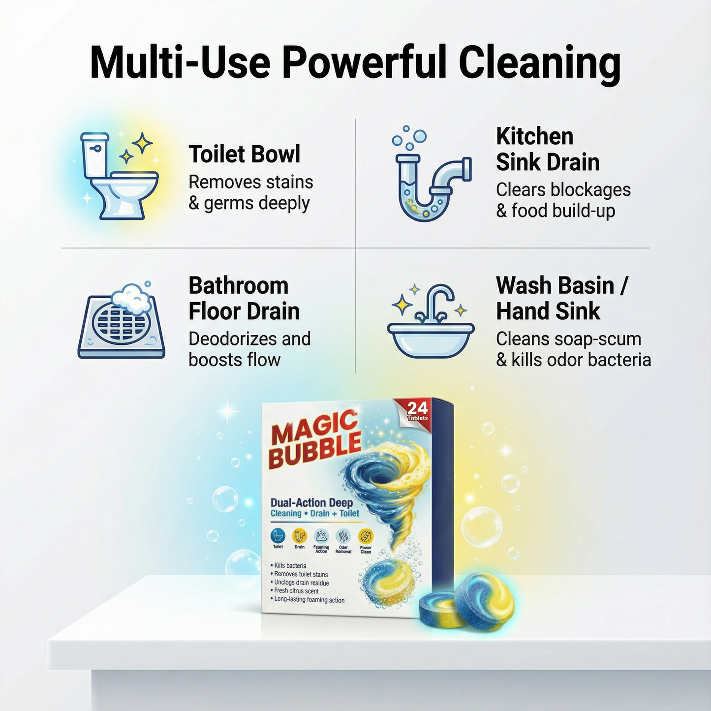 Magic Bubble Cleaning Tablets 12 PCS - Buy 1 Get 1 Free
