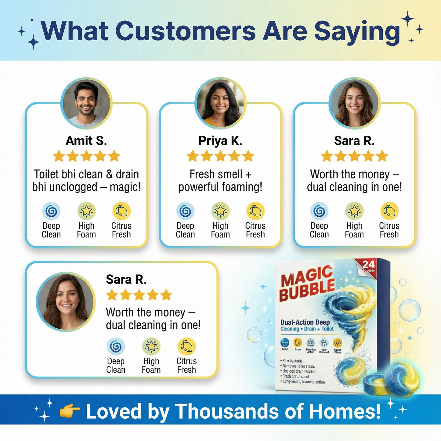 Magic Bubble Cleaning Tablets 12 PCS - Buy 1 Get 1 Free