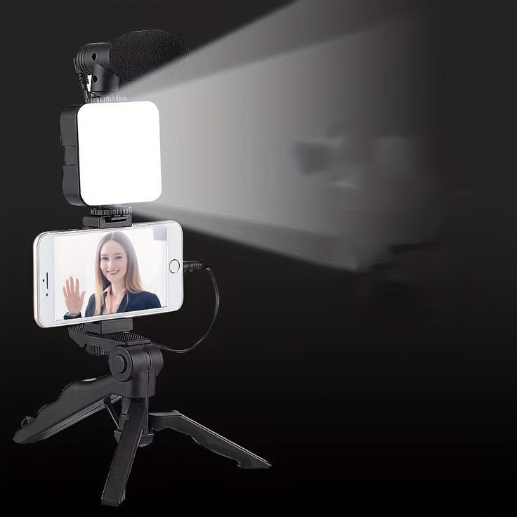 Video Making Vlogging Kit (Mic + LED Light + Tripod Stand + Phone Holder Clip + Remote)