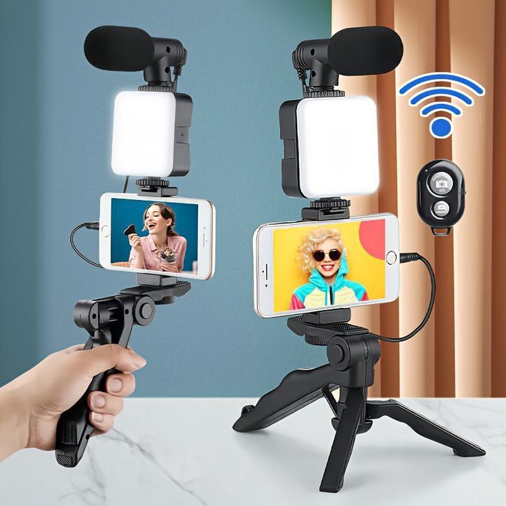 Video Making Vlogging Kit (Mic + LED Light + Tripod Stand + Phone Holder Clip + Remote)